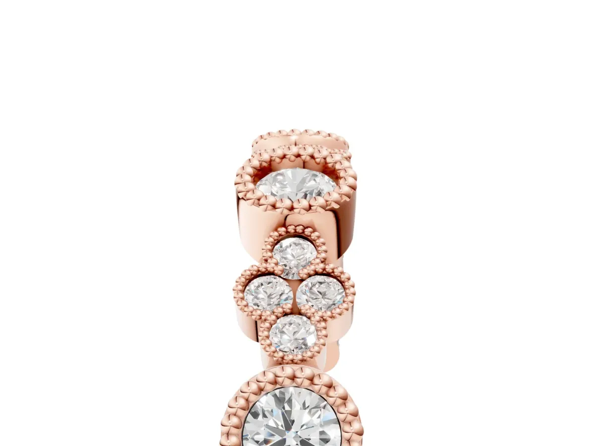 Milgrain Bezel Set Round Diamond Cluster Eternity Band Rose gold