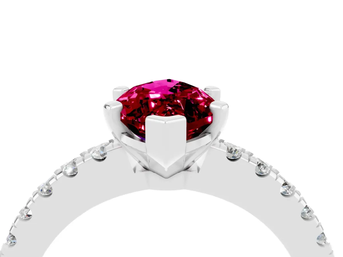 Marquise Cut Solitaire Garnet with Pavé Band and Four-Prong Setting Silver