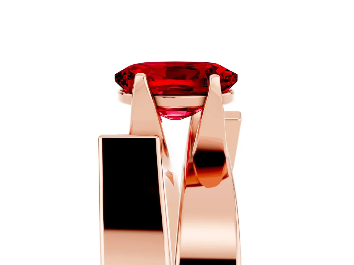 Modern Tension Set Oval Cut Ruby Solitaire Wide Band Ring Rose gold