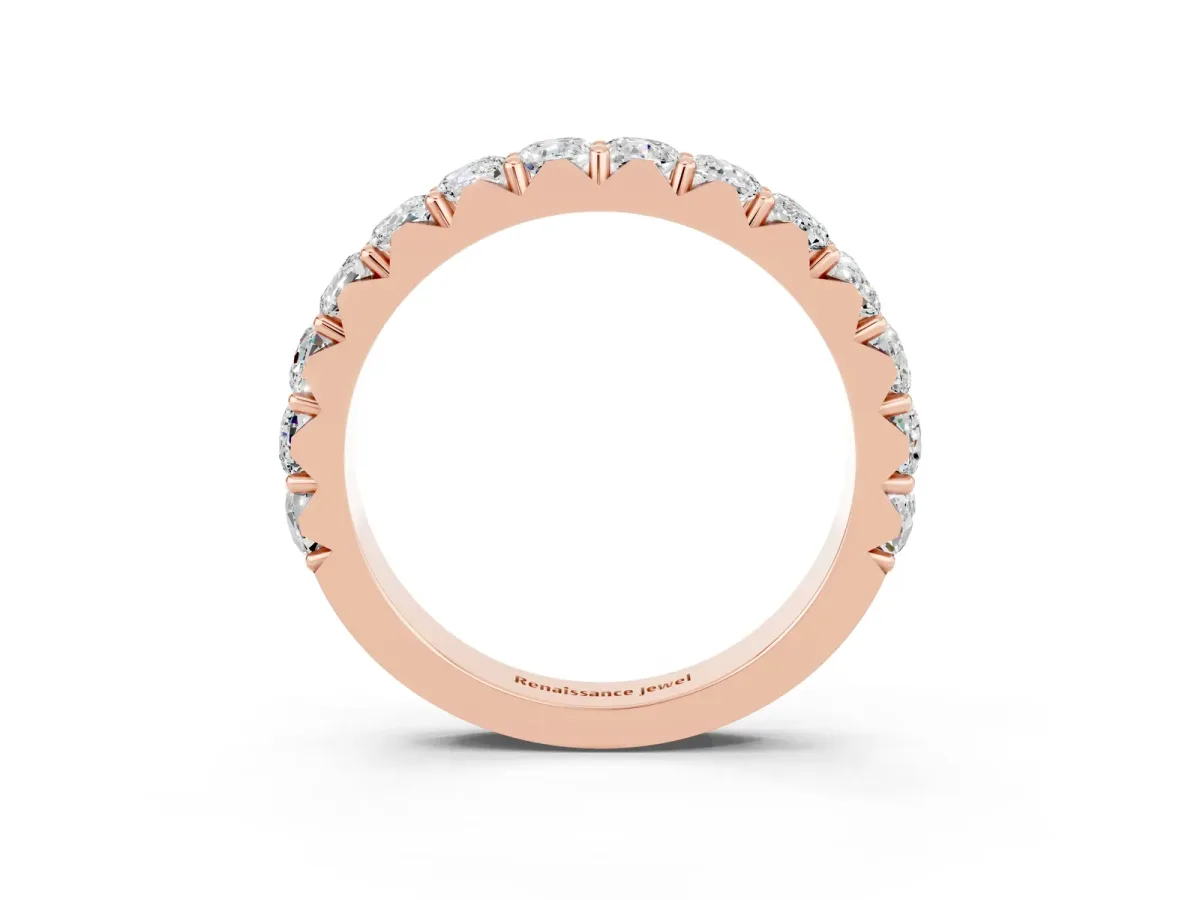 Round Moissanite Half Eternity Band with Classic Prong Setting Rose gold