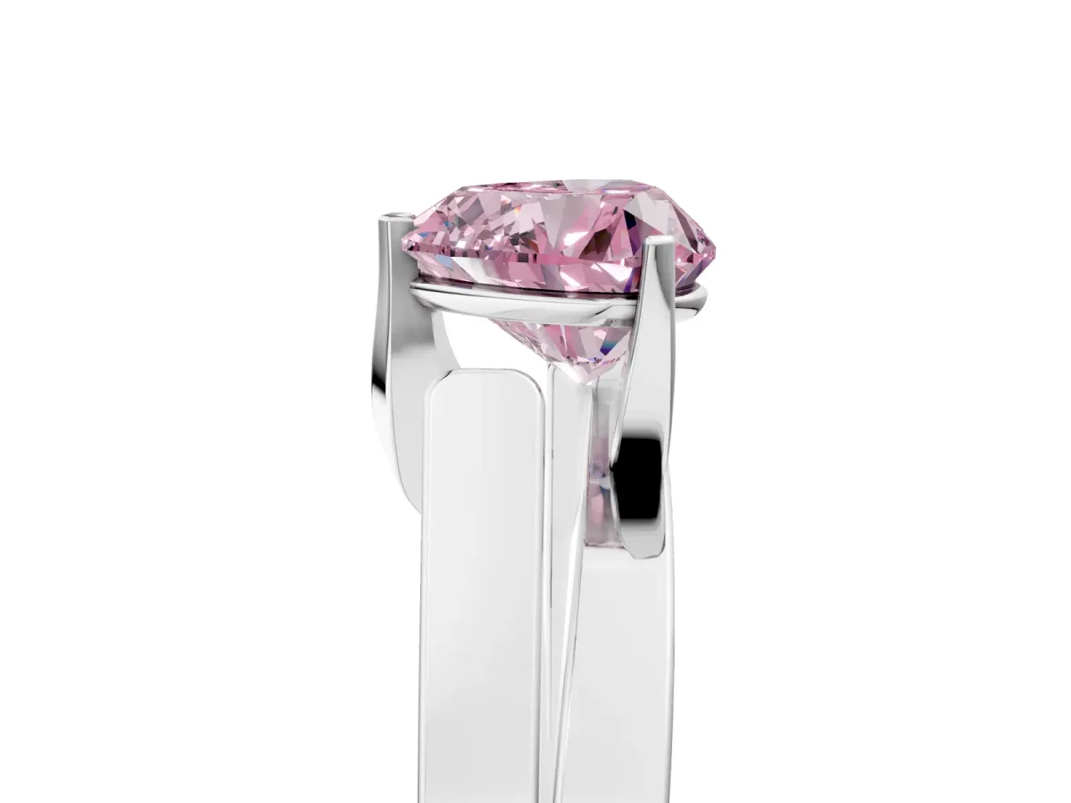 Fancy Pink Modern Tension Set Heart Cut Diamond Solitaire Wide Band Ring Silver