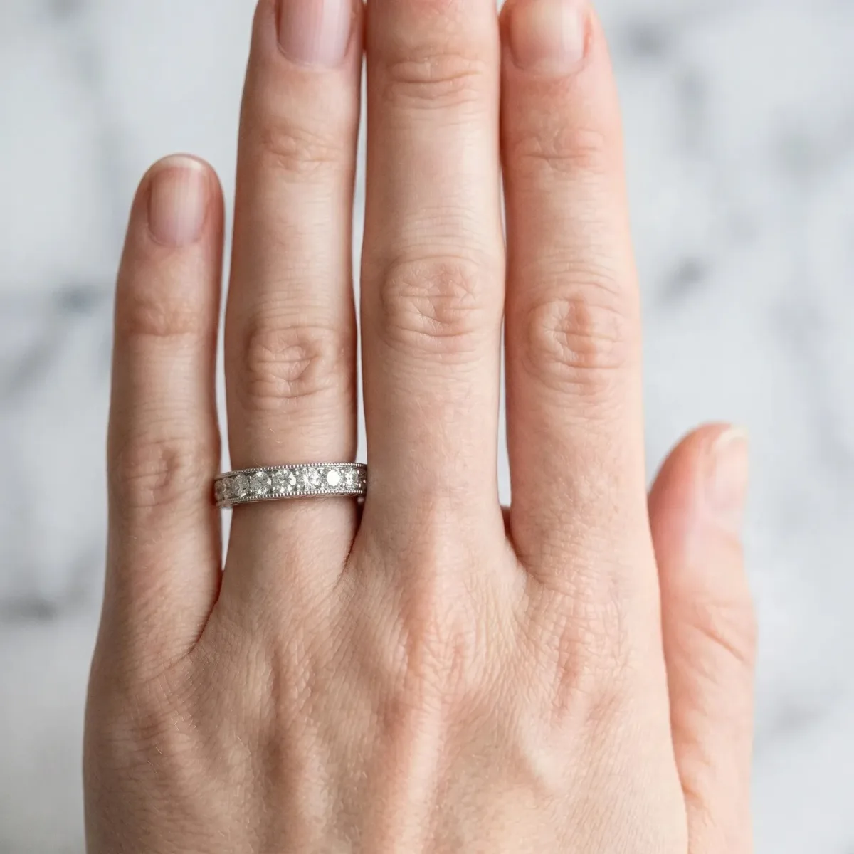 Round Cut Channel Set Diamond Eternity Band Platinum