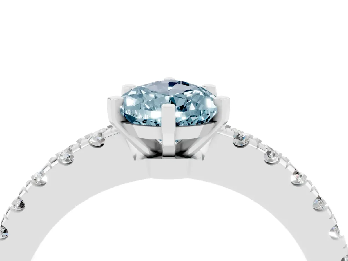 Pear Cut Solitaire Aquamarine with Pavé Band and Four-Prong Setting Silver