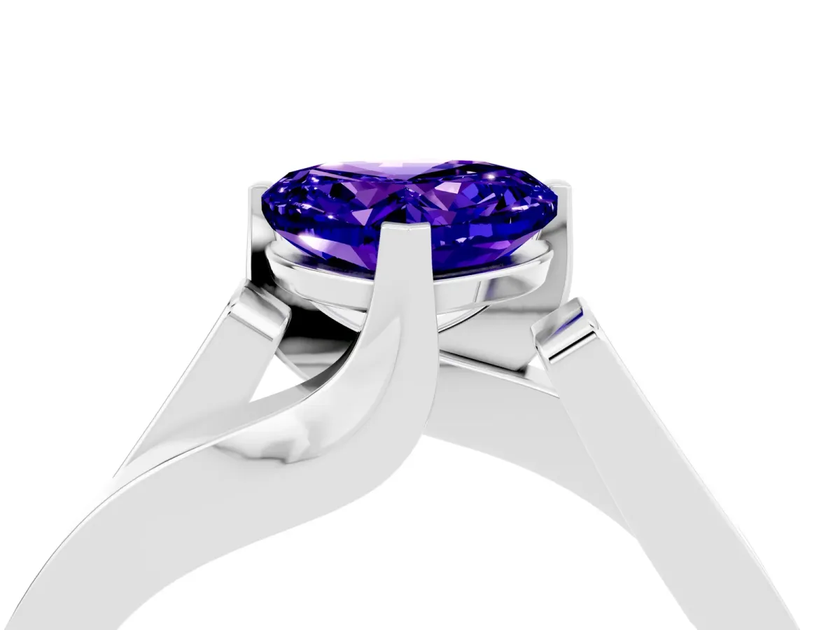 Modern Tension Set Heart Cut Tanzanite Solitaire Wide Band Ring Silver