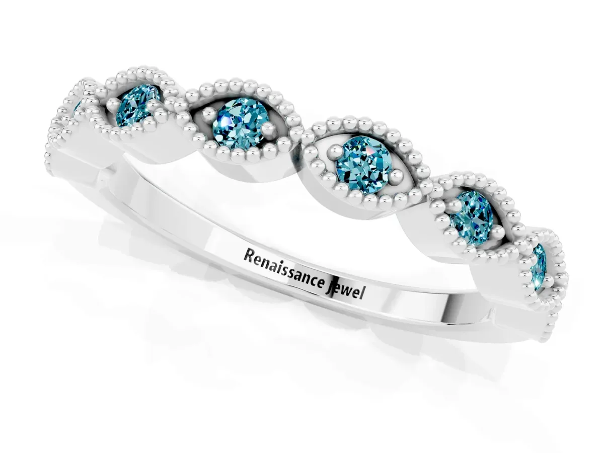 Milgrain Marquise Blue Topaz Half Eternity Band with Bezel Setting Silver