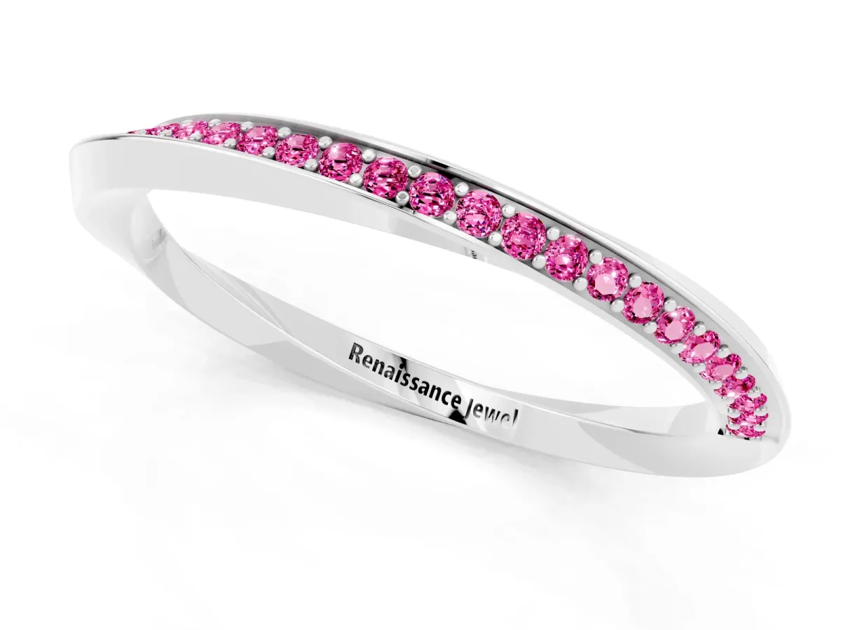 Pavé Round Pink Sapphire Twist Band White gold
