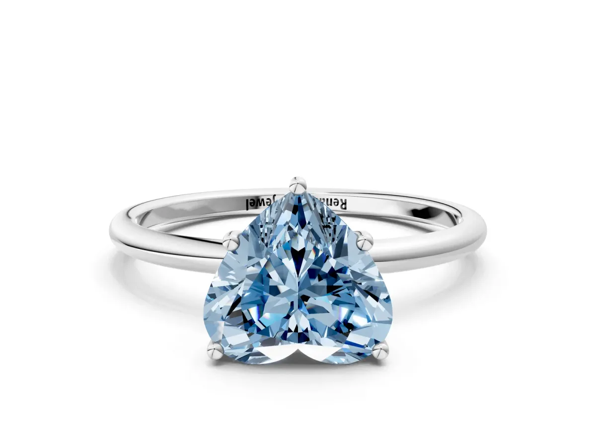 Fancy Blue Heart Cut Cut Solitaire Engagement Ring with Thin Band and Four-Prong Setting Platinum