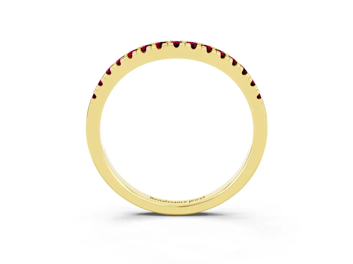 Garnet Pavé Curved Wedding Band Yellow gold