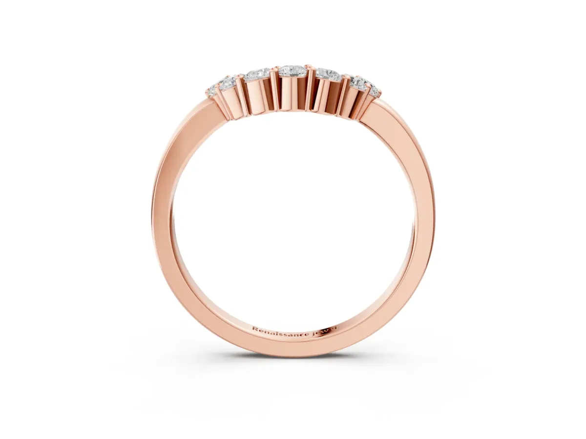 Curved Round Diamond Pave Band with Prong Setting Rose gold