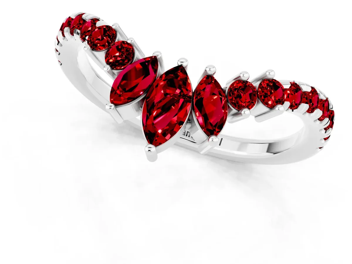 Chevron Marquise and Round Ruby Open Band with Prong Setting White gold