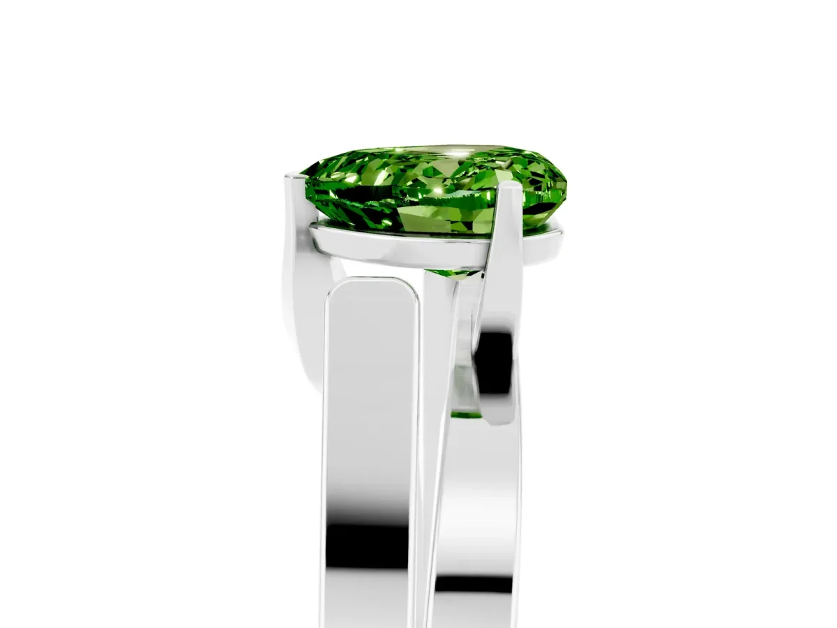 Modern Tension Set Heart Cut Peridot Solitaire Wide Band Ring Silver
