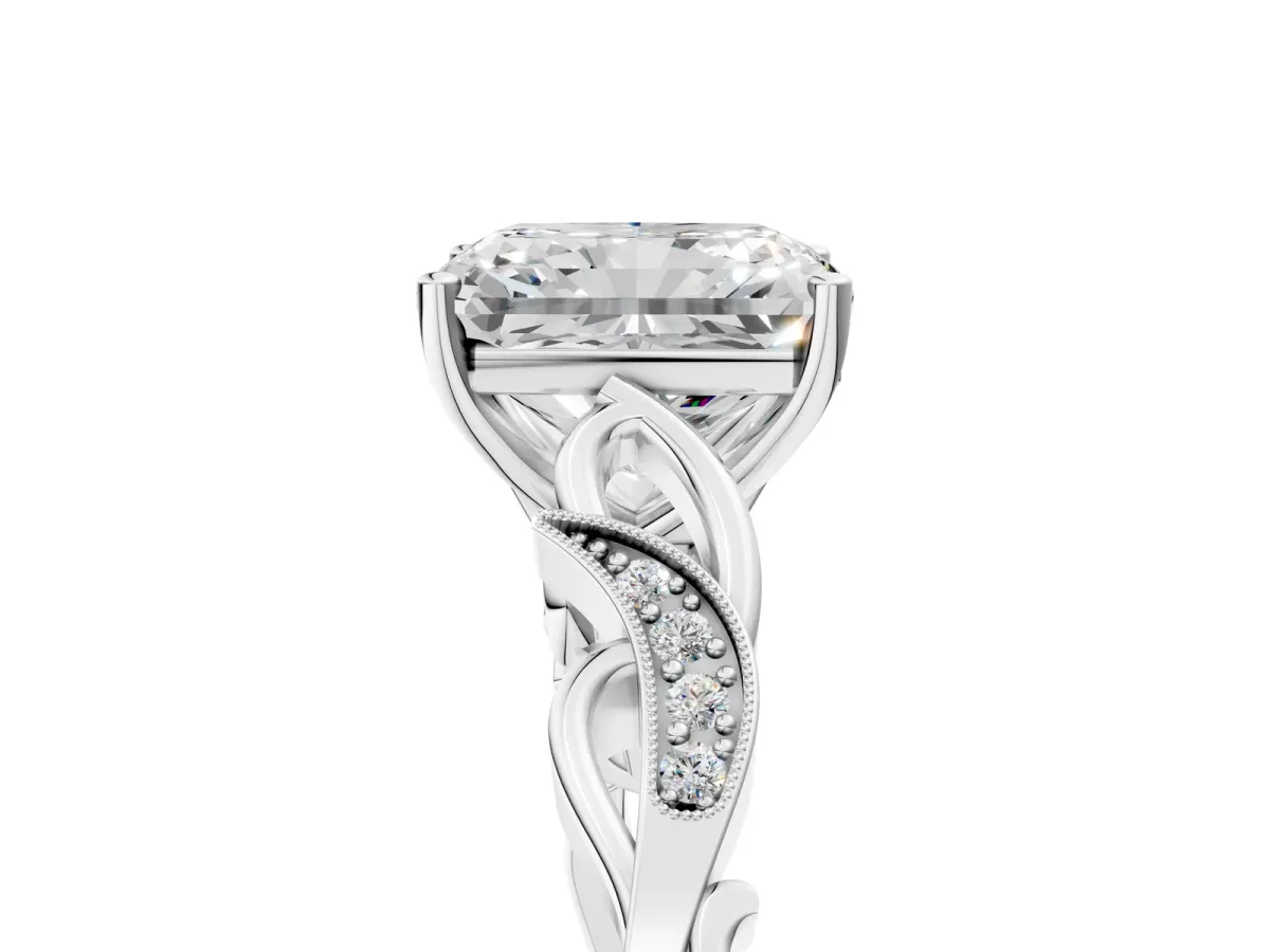 Radiant Cut Solitaire Vine Band with Milgrain Prong Setting Platinum