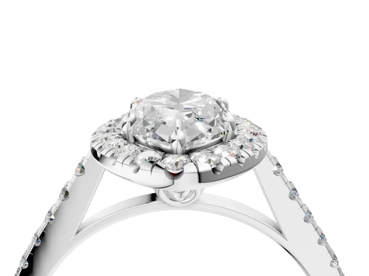 Marquise Cut Halo Pavé Diamond Engagement Ring with Four-Prong Setting Silver