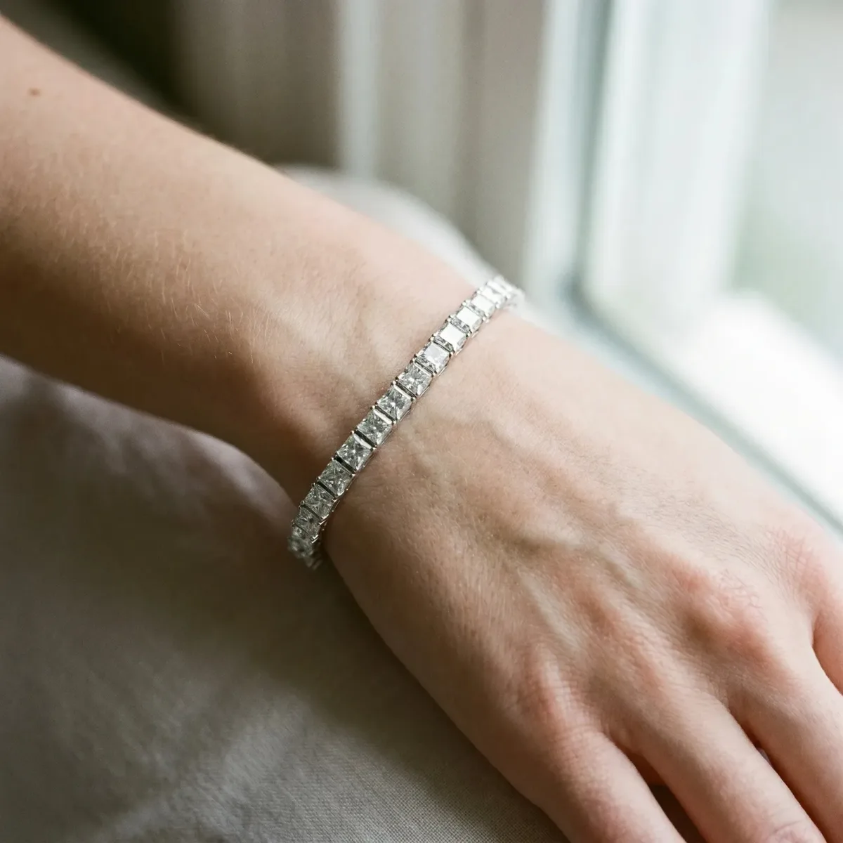 Princess Cut Diamond Tennis Bracelet with Channel Setting Silver
