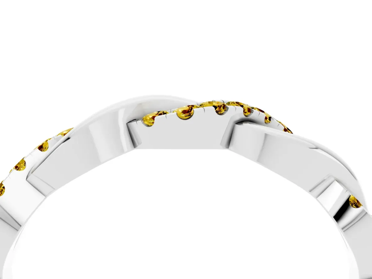 Pavé Round Yellow Sapphire Twist Eternity Band with Shared Prong Setting Silver