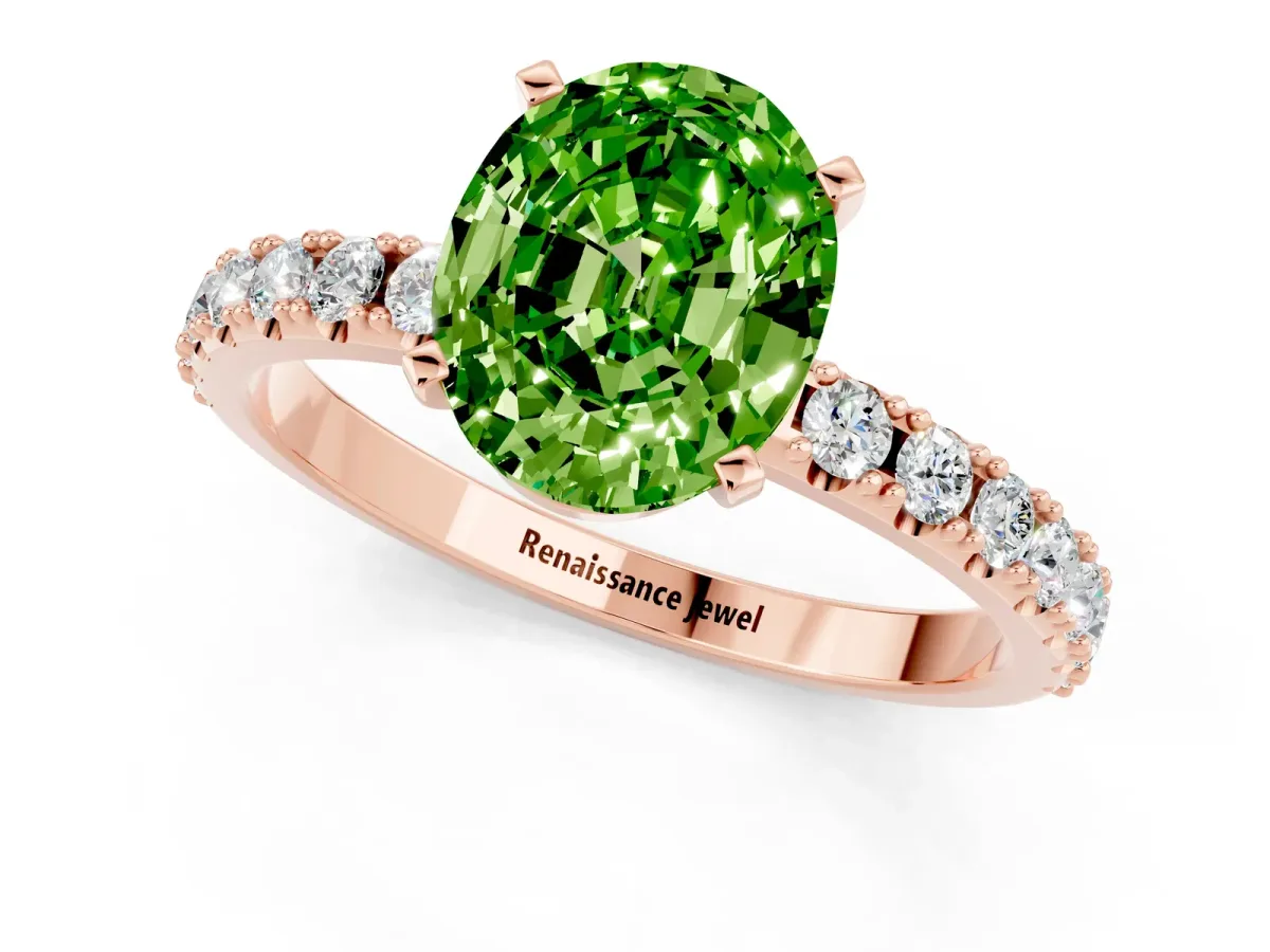 Oval Cut Peridot Solitaire Pavé Band with Four-Prong Setting Rose gold