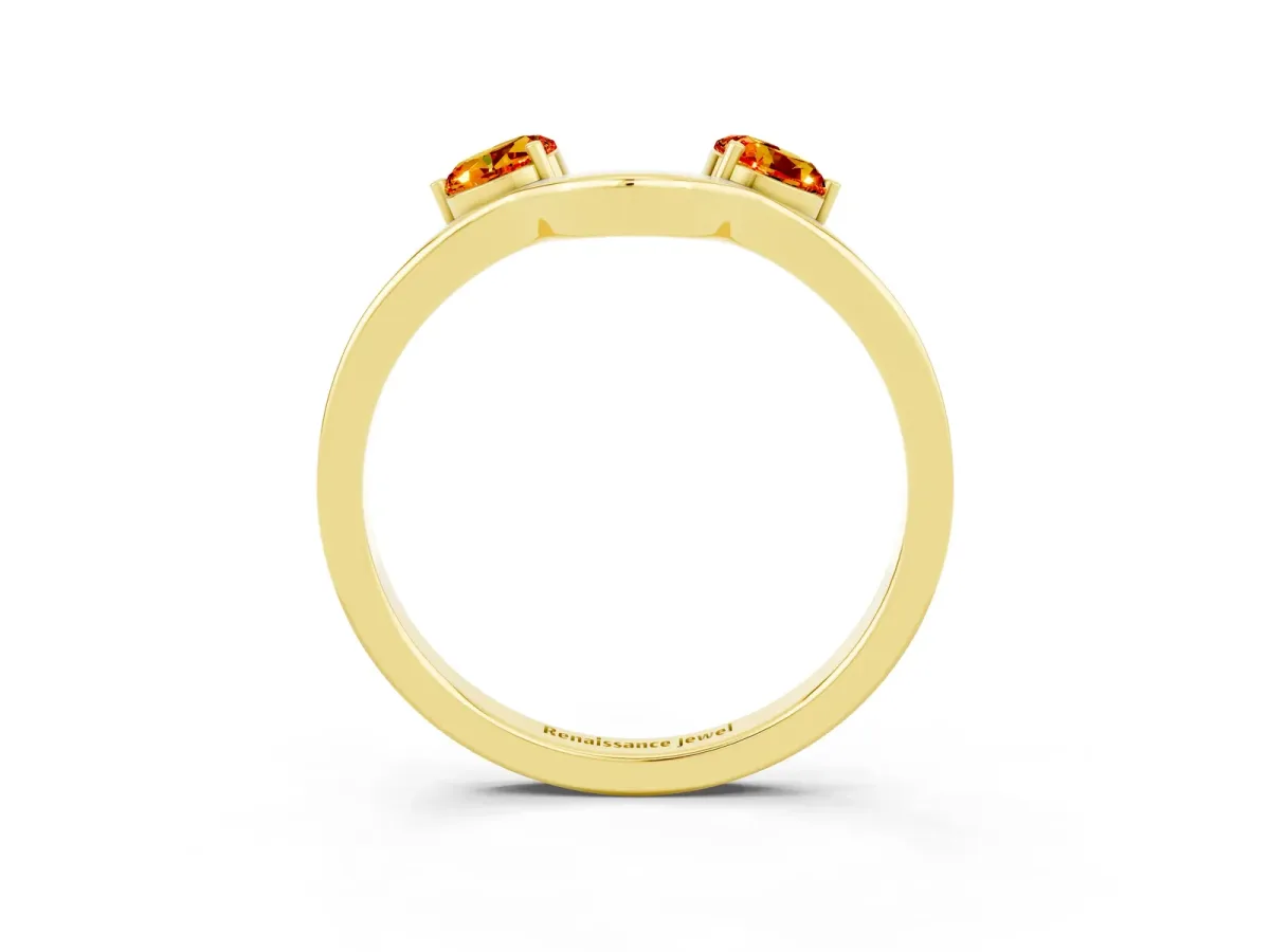 Dual Round Citrine Open Band Ring with Prong Setting Yellow gold