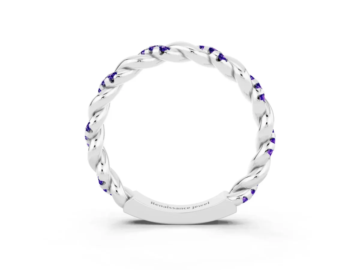 Twisted Pavé Round Tanzanite Eternity Band White gold