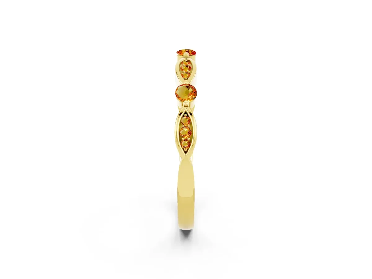 Marquise and Round Citrine Milgrain Band with Bezel Setting Yellow gold