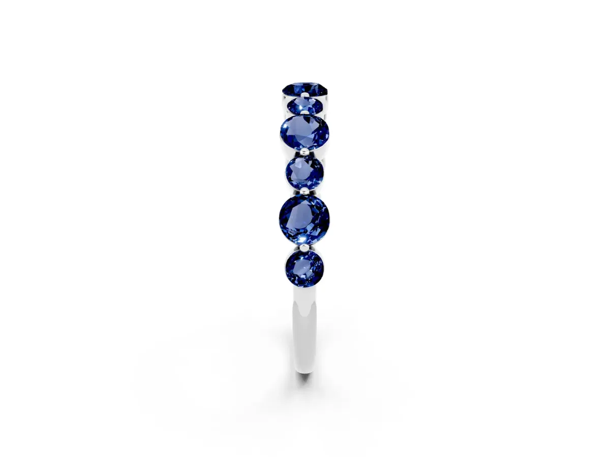 Round Blue Sapphire Scalloped Prong Set Eternity Band Silver