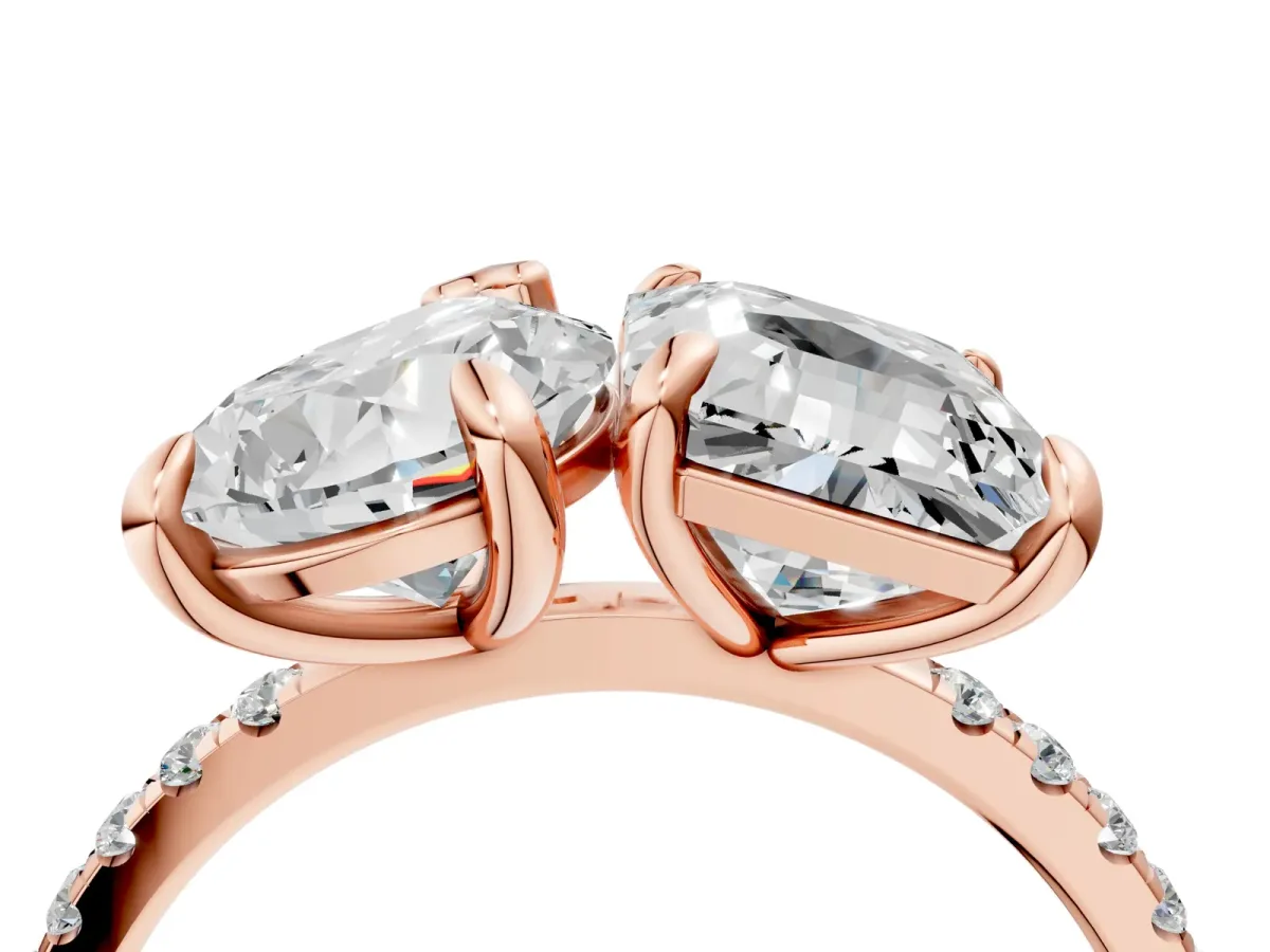 Pear and Emerald Toi Moi Ring with Prong Setting and Micro Pave Band Rose gold