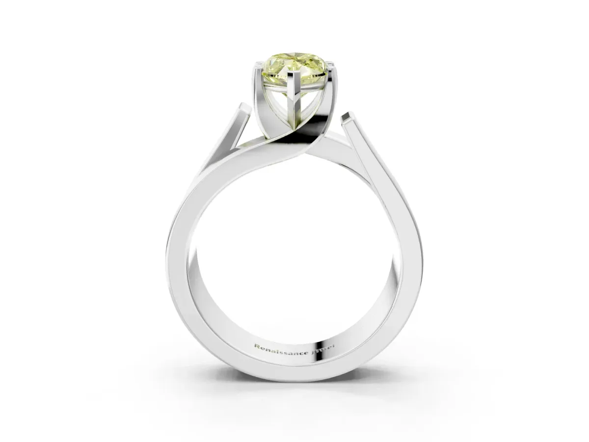 Fancy Yellow Modern Tension Set Marquise Cut Diamond Solitaire Wide Band Ring Silver
