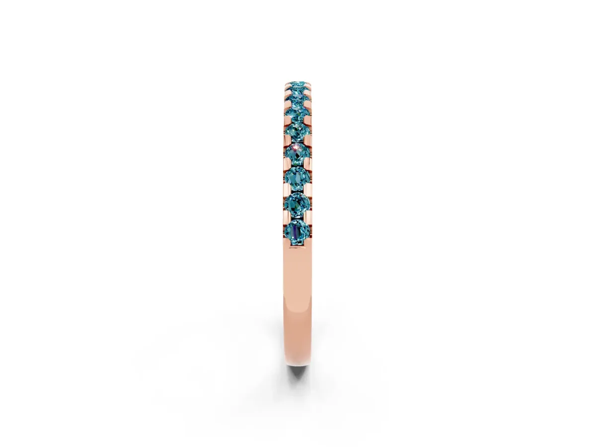 Round Blue Topaz Pavé Set Eternity Band with Micro Prong Setting Rose gold