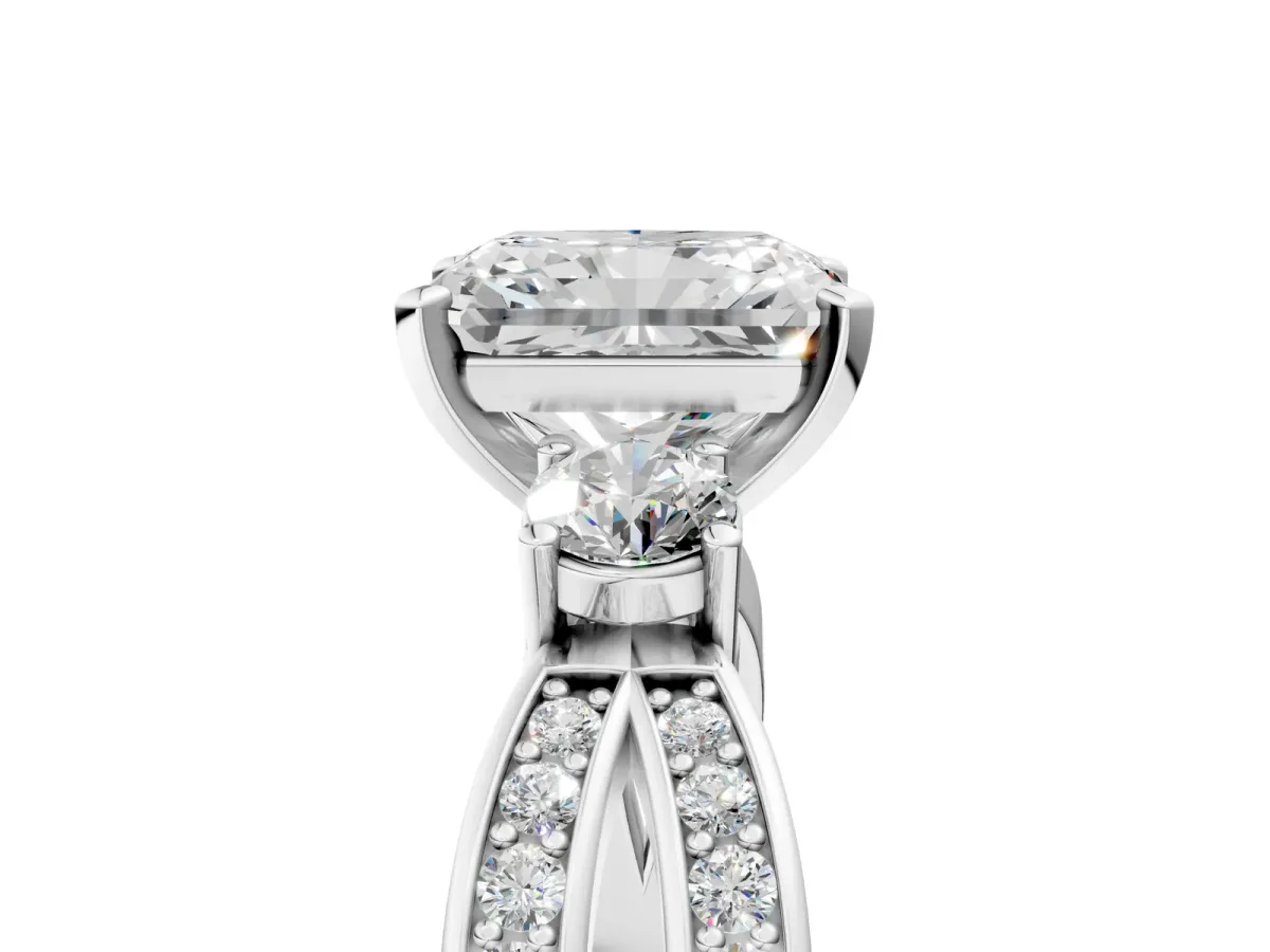 Three-Stone Radiant Cut Cut Diamond Twist Band with Prong Setting Platinum