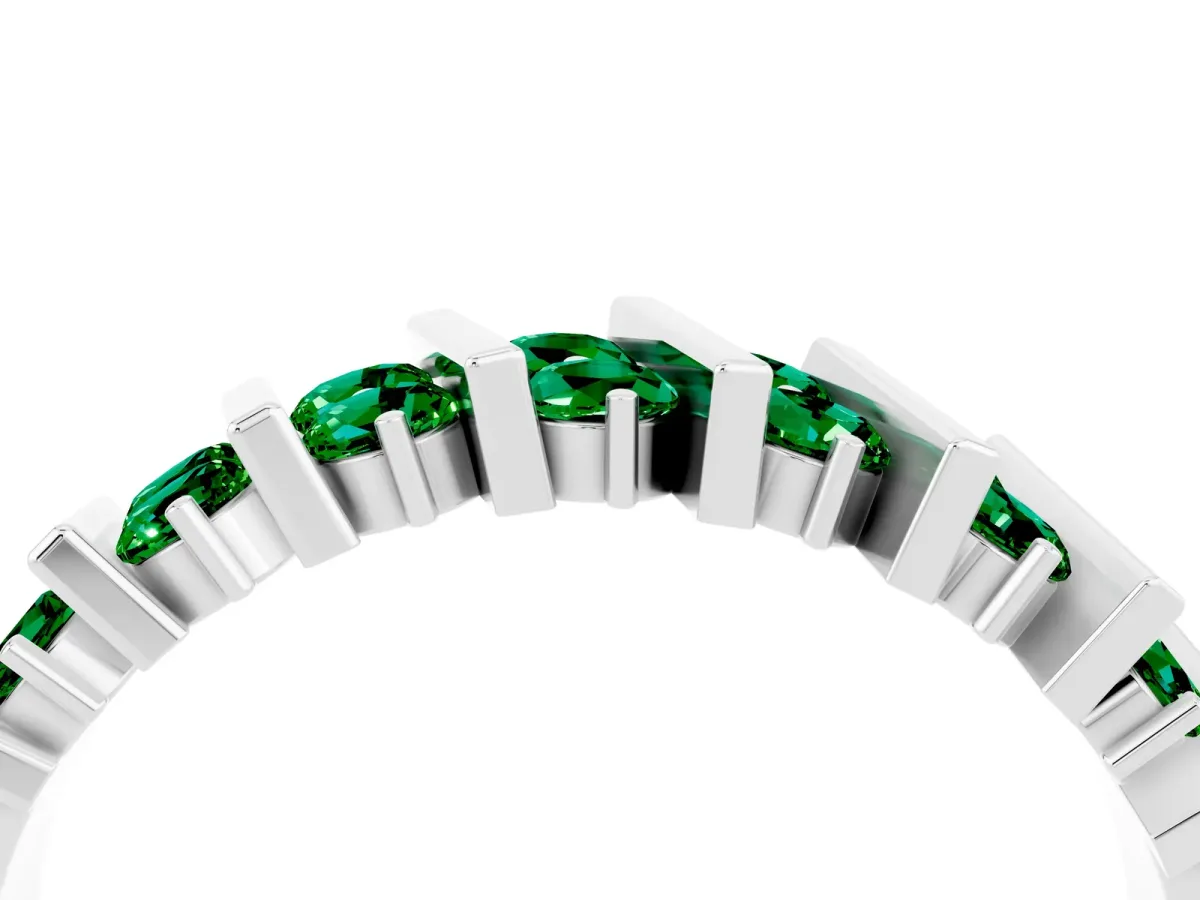 Channel Set Round Emerald Anniversary Band with Vertical Prongs Silver