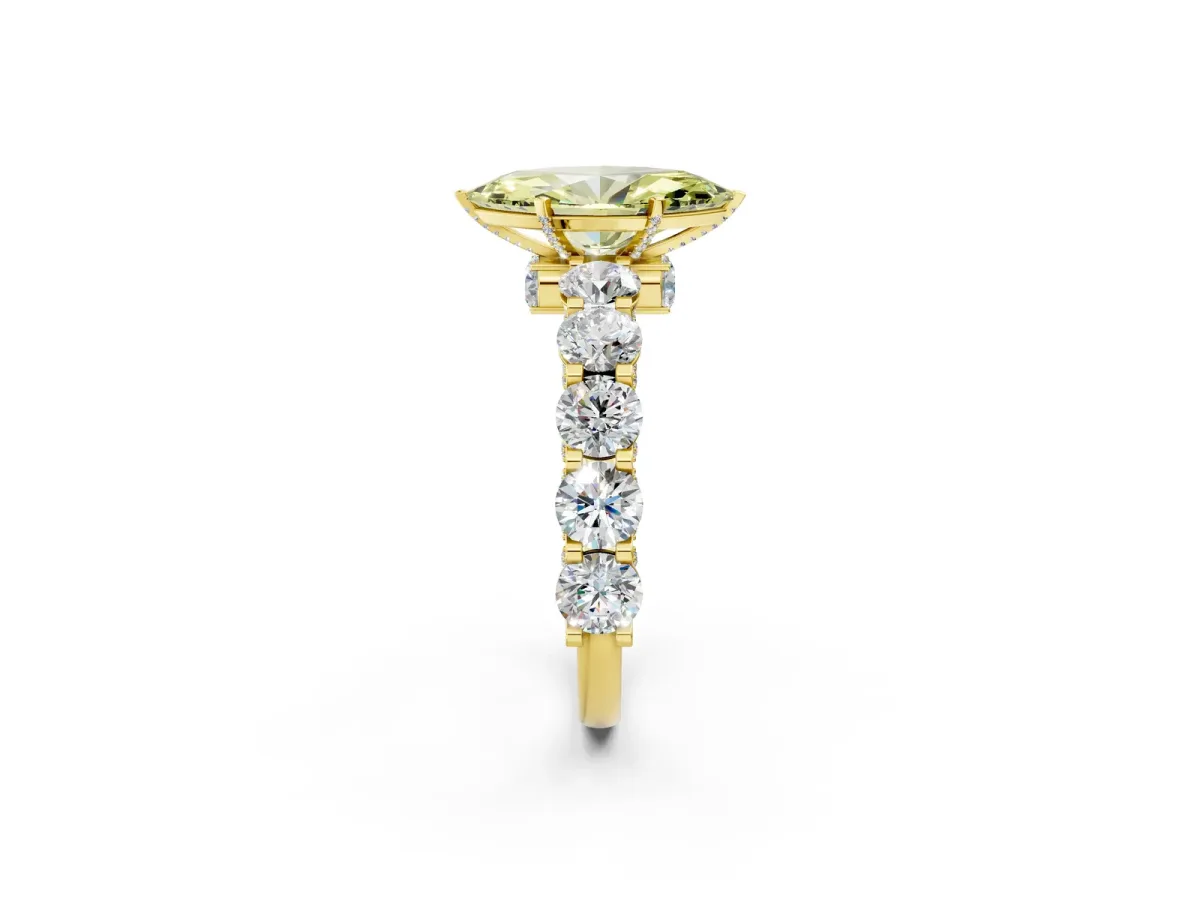 Fancy Yellow Marquise Cut Diamond Side Stone Engagement Ring with Four-Prong Setting Yellow gold