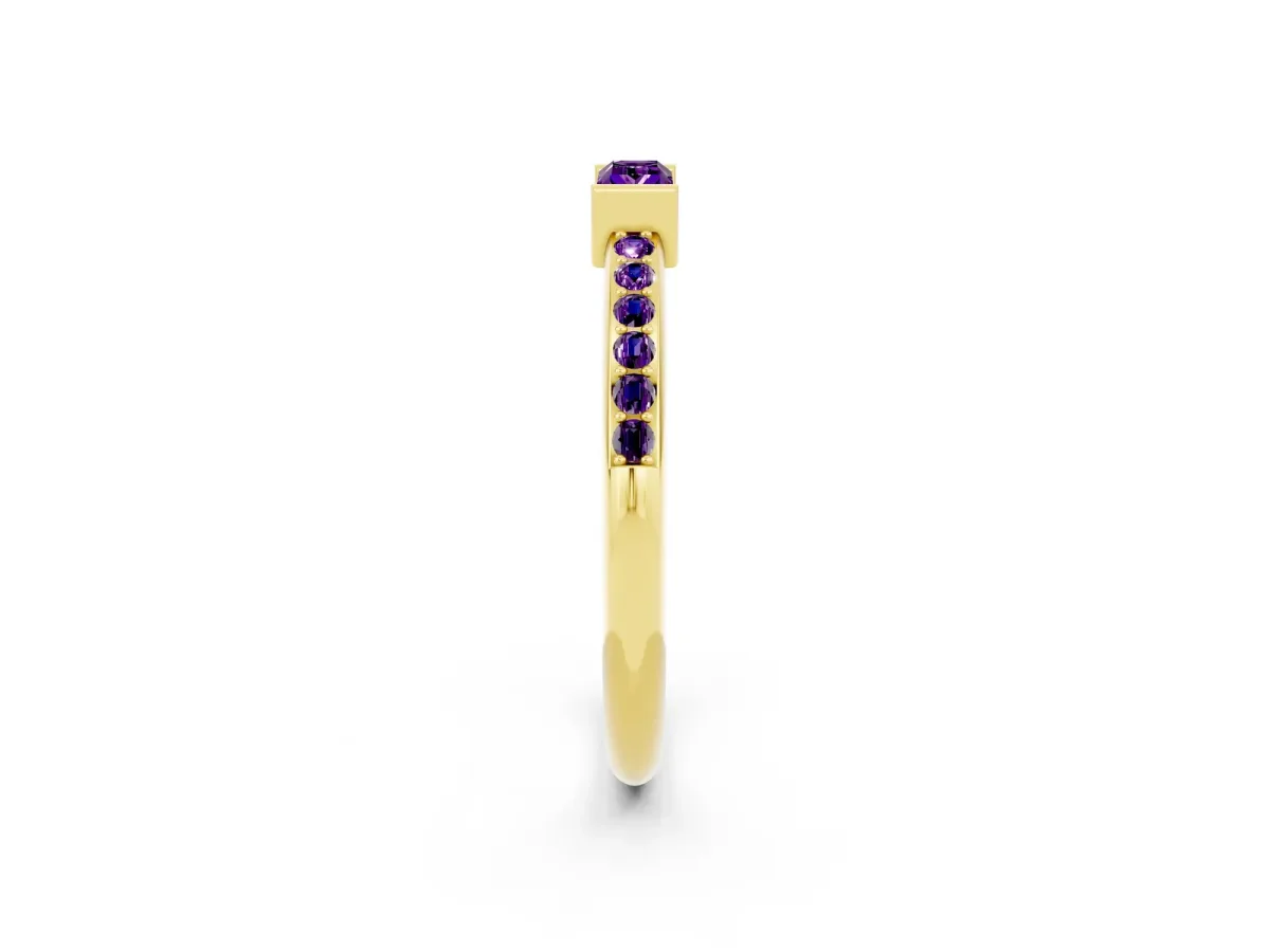 Baguette Amethyst Pavé Band with Bar Setting Yellow gold