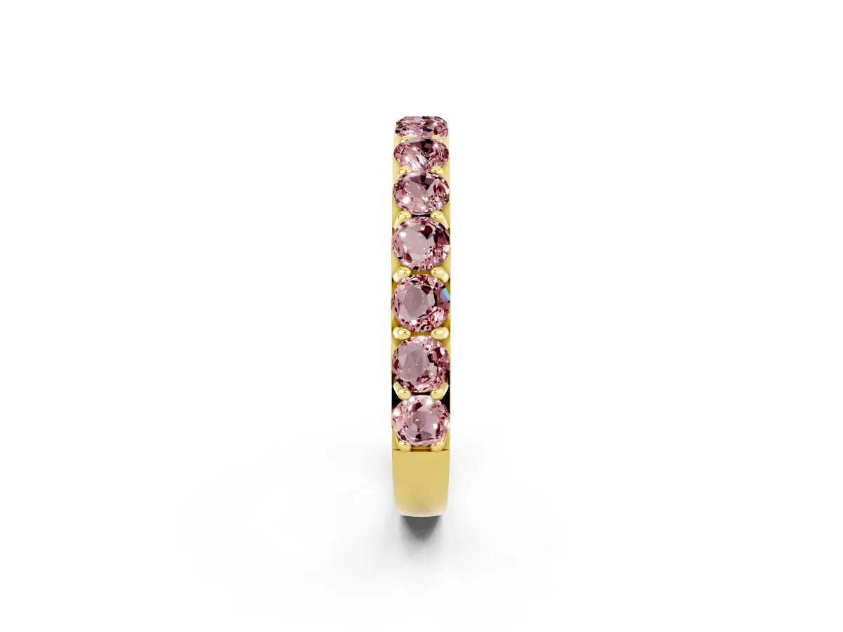 Round Morganite Half Eternity Band with Classic Prong Setting Yellow gold