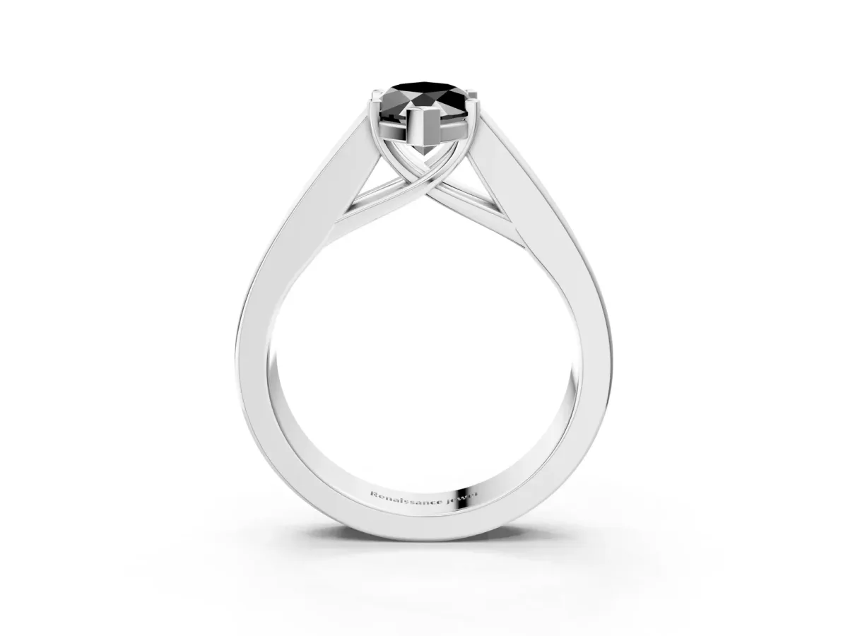Fancy Black Marquise Cut Cut Channel Set Solitaire Ring with Four-Prong Setting Platinum