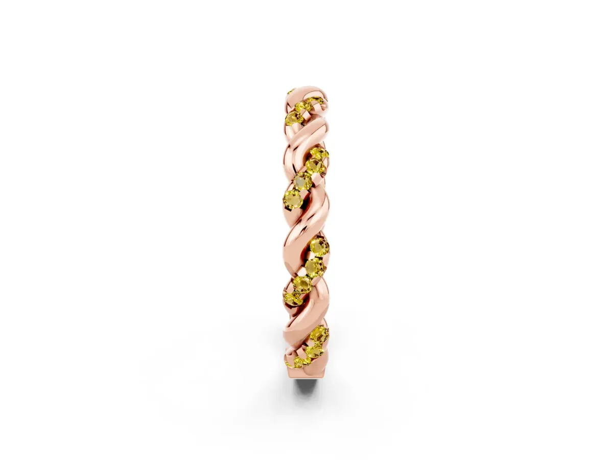 Twisted Pavé Round Yellow Sapphire Eternity Band Rose gold