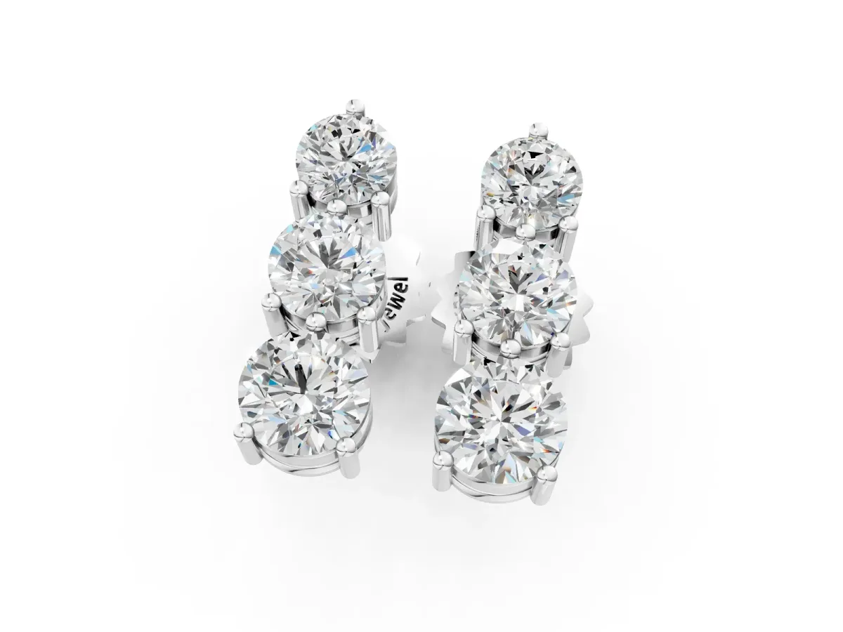 Three-Stone Round Diamond Prong-Set Drop Earrings White gold