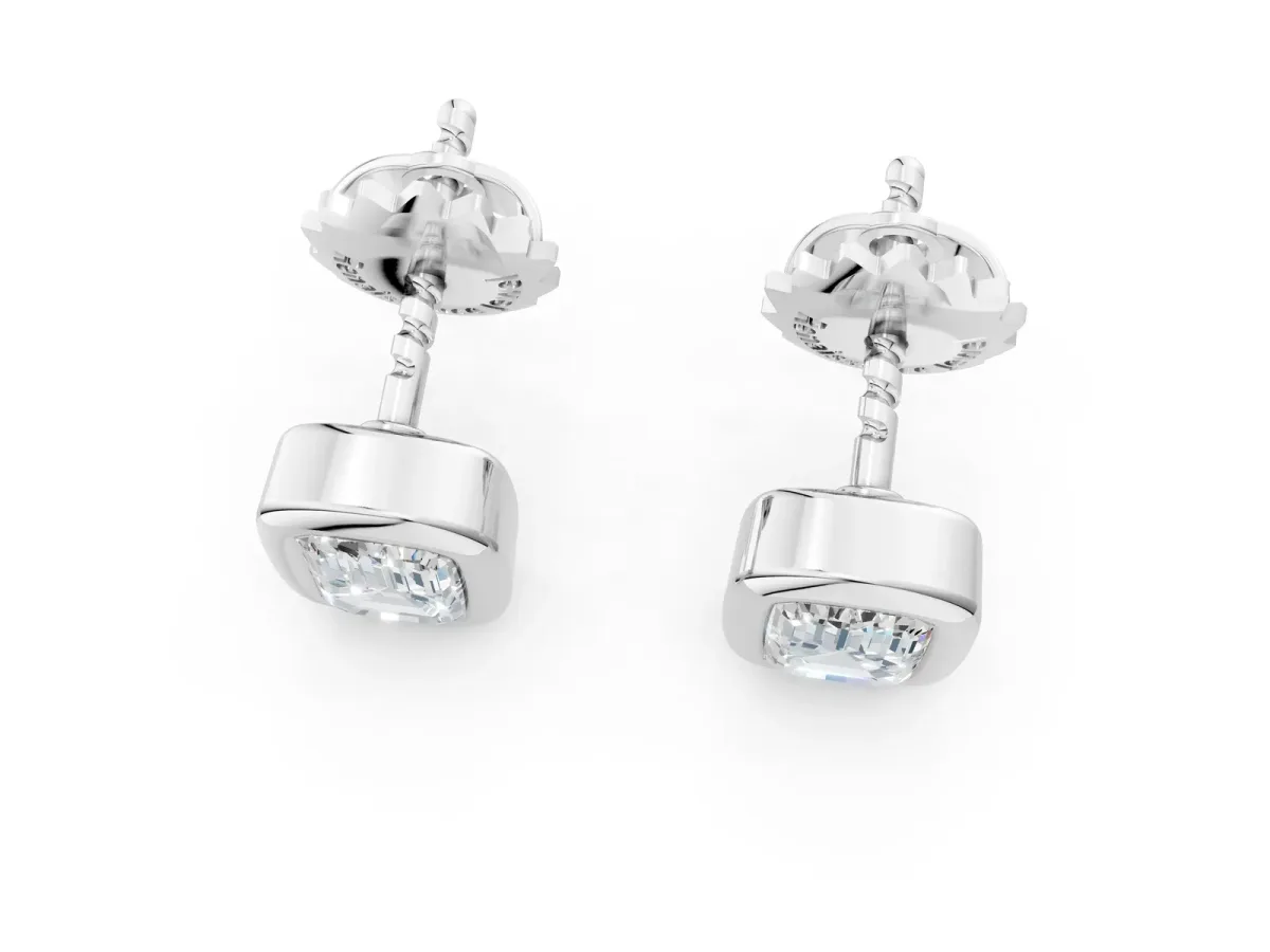 Emerald Diamond Bezel-Set Stud Earrings Silver