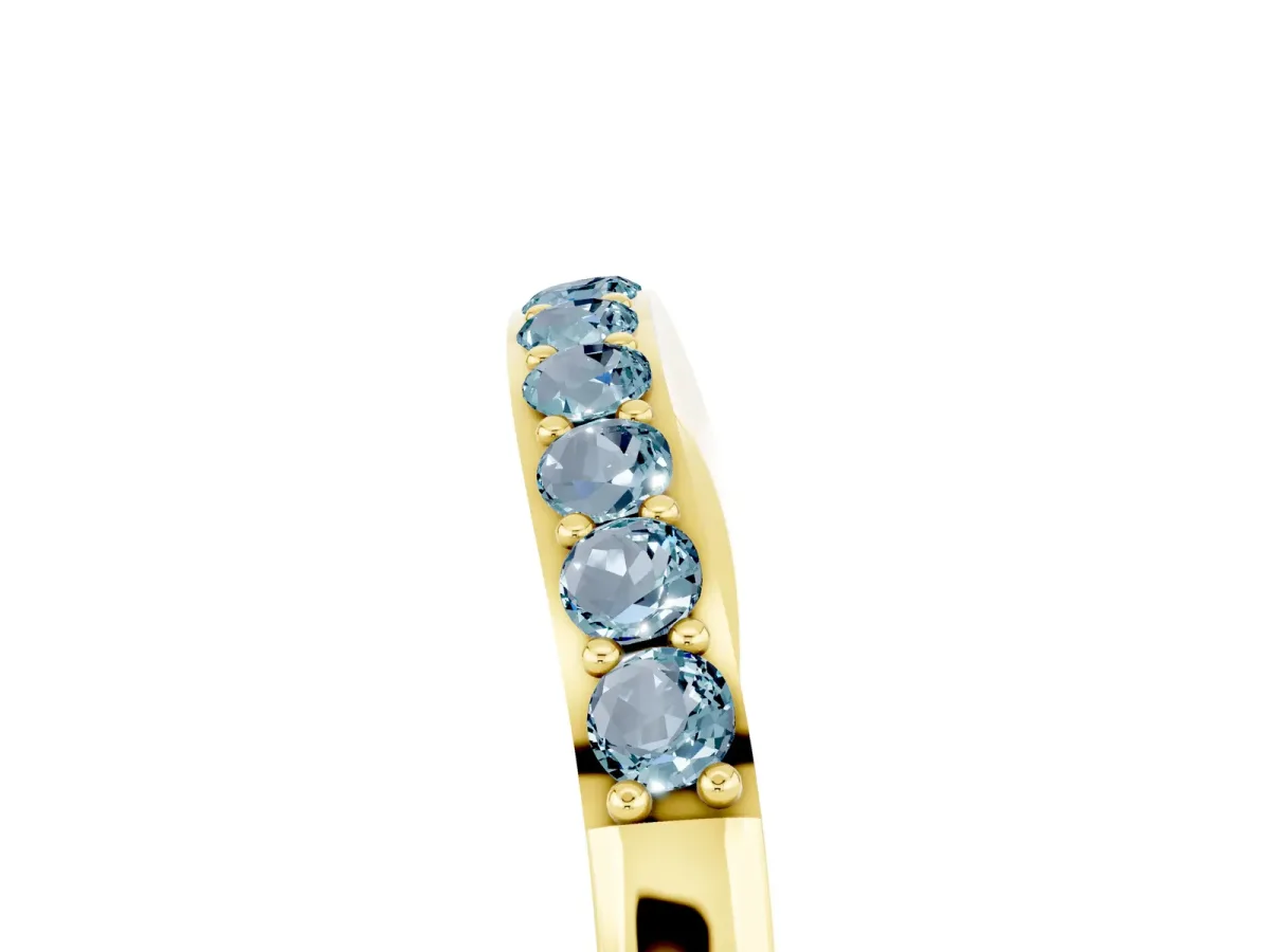 Round Aquamarine Curved Wedding Band with Channel Setting Yellow gold