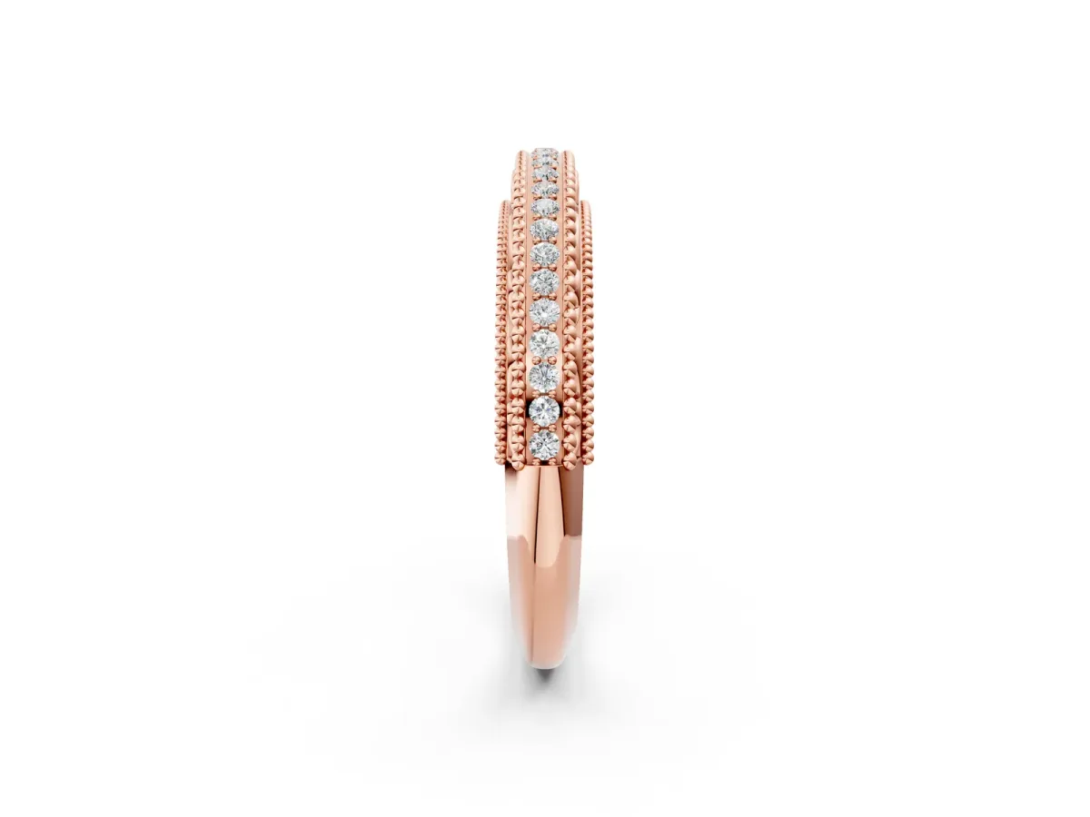 Round Diamond Pavé Milgrain White Gold Eternity Band Rose gold