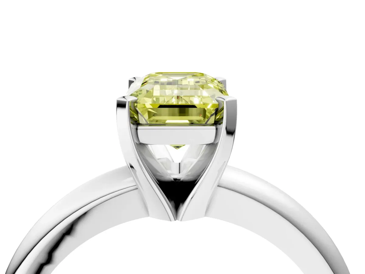 Fancy Yellow Emerald Cut Diamond Solitaire Engagement Ring with Round Band and Four-Prong Setting Silver