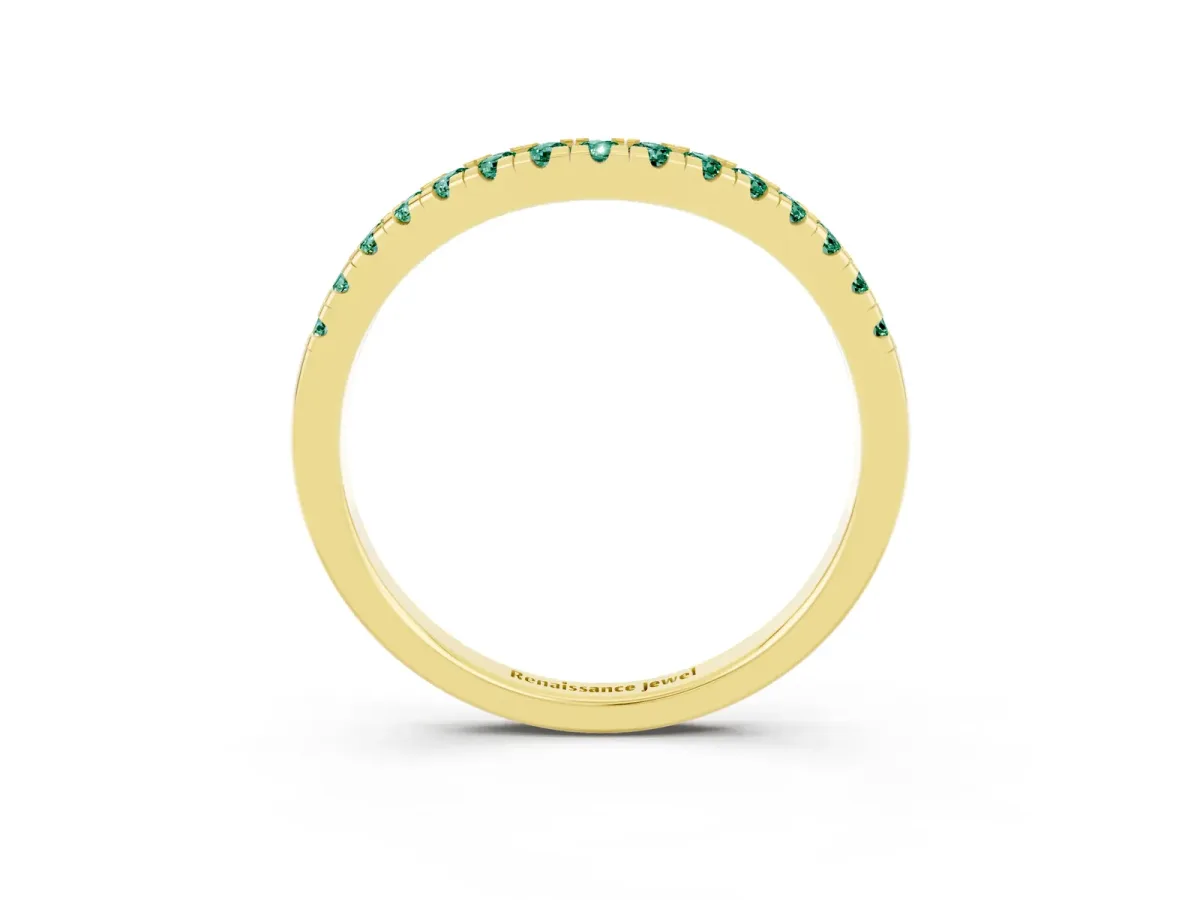 Green Sapphire Pavé Curved Wedding Band Yellow gold