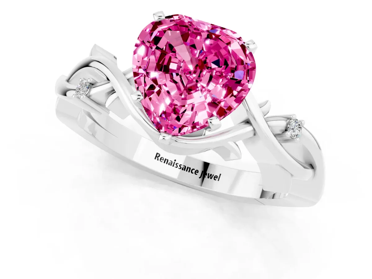 Heart Cut Pink Sapphire Solitaire Ring with Twisted Band and Prong Setting Silver