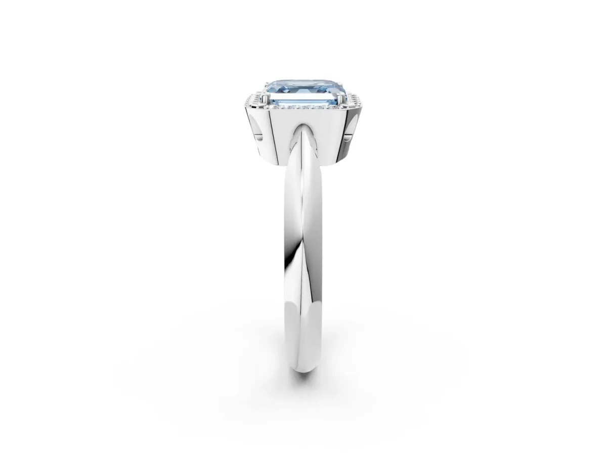 Fancy Blue Asscher Cut Cut Diamond Halo Engagement Ring with Split Shank and Four-Prong Setting Platinum