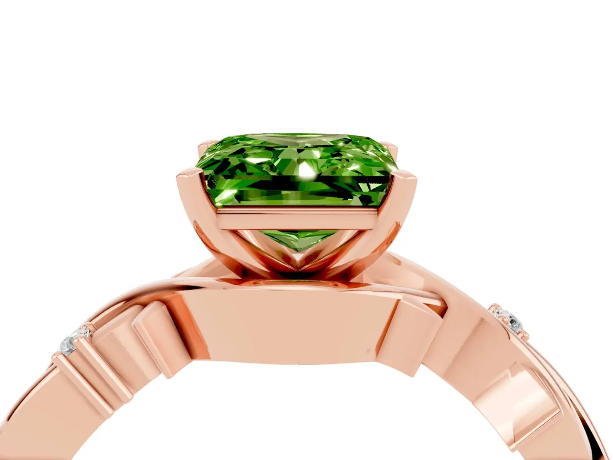 Princess Cut Peridot Solitaire Ring with Twisted Band and Prong Setting Rose gold