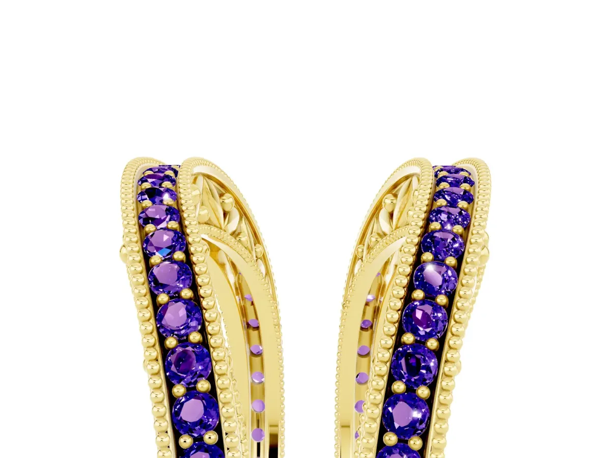 Round Tanzanite Milgrain Eternity Band with Channel Setting Yellow gold