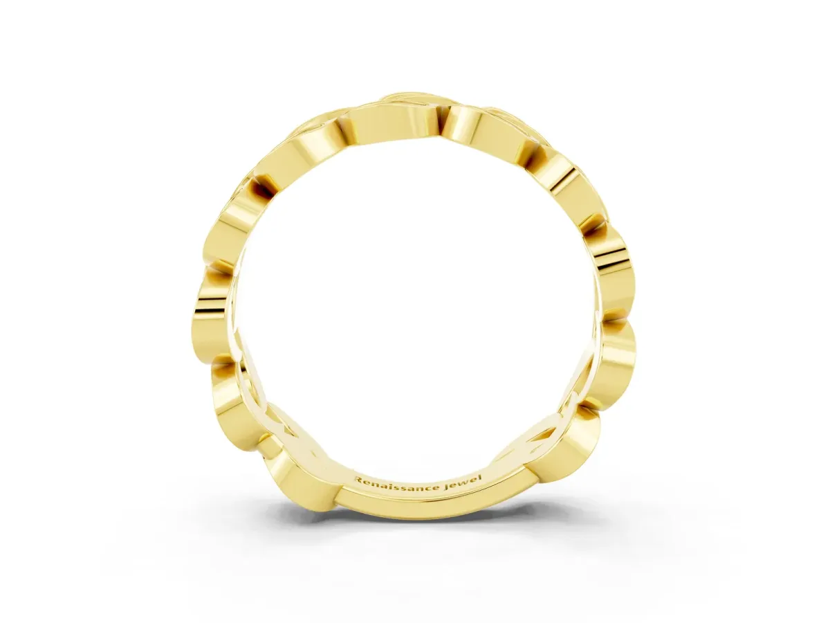 Pavé Round Aquamarine Interlocking Eternity Band with Bezel Prong Setting Yellow gold