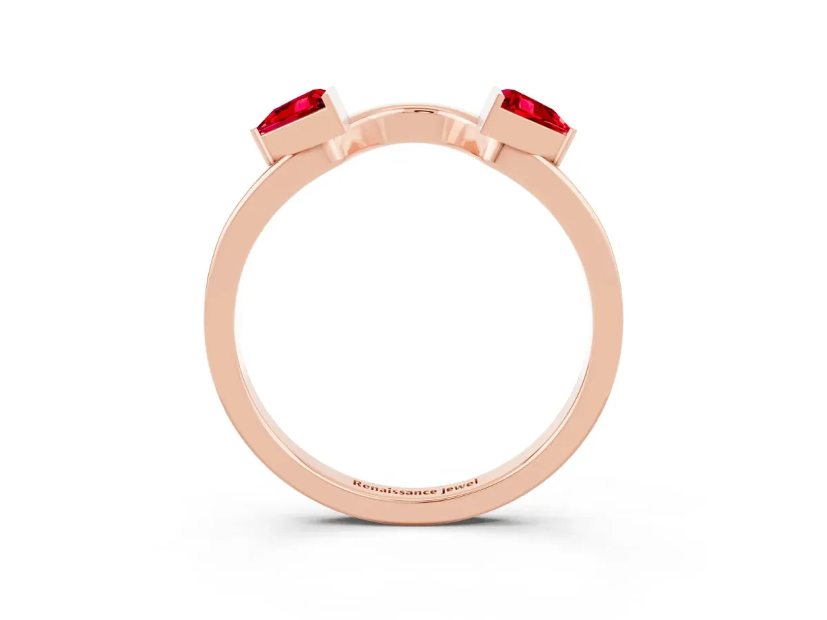 Trillion Ruby Open Band Ring with Bezel Setting Rose gold