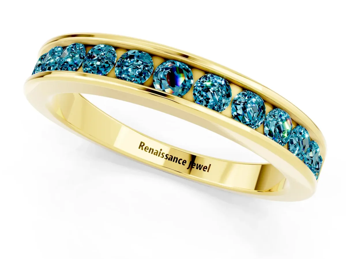 Channel Set Round Blue Topaz Eternity Band Yellow gold