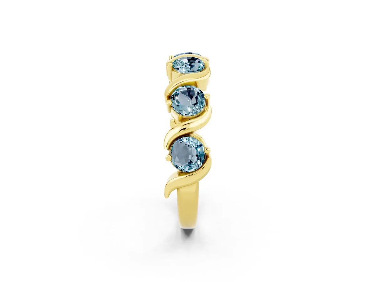 Round Aquamarine Half Eternity Band with Wave Prong Setting Yellow gold