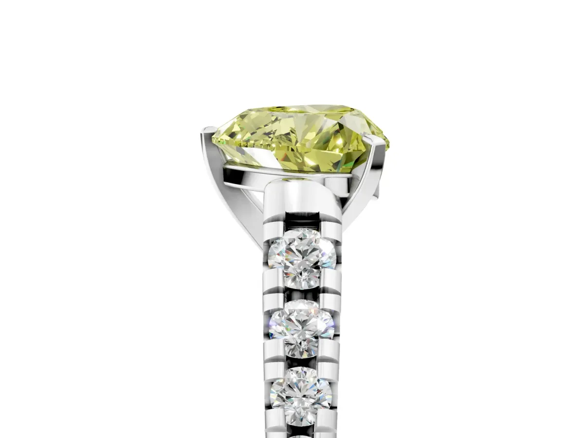 Fancy Yellow Heart Cut Diamond Cathedral Solitaire Ring with Round Pavé Band Silver