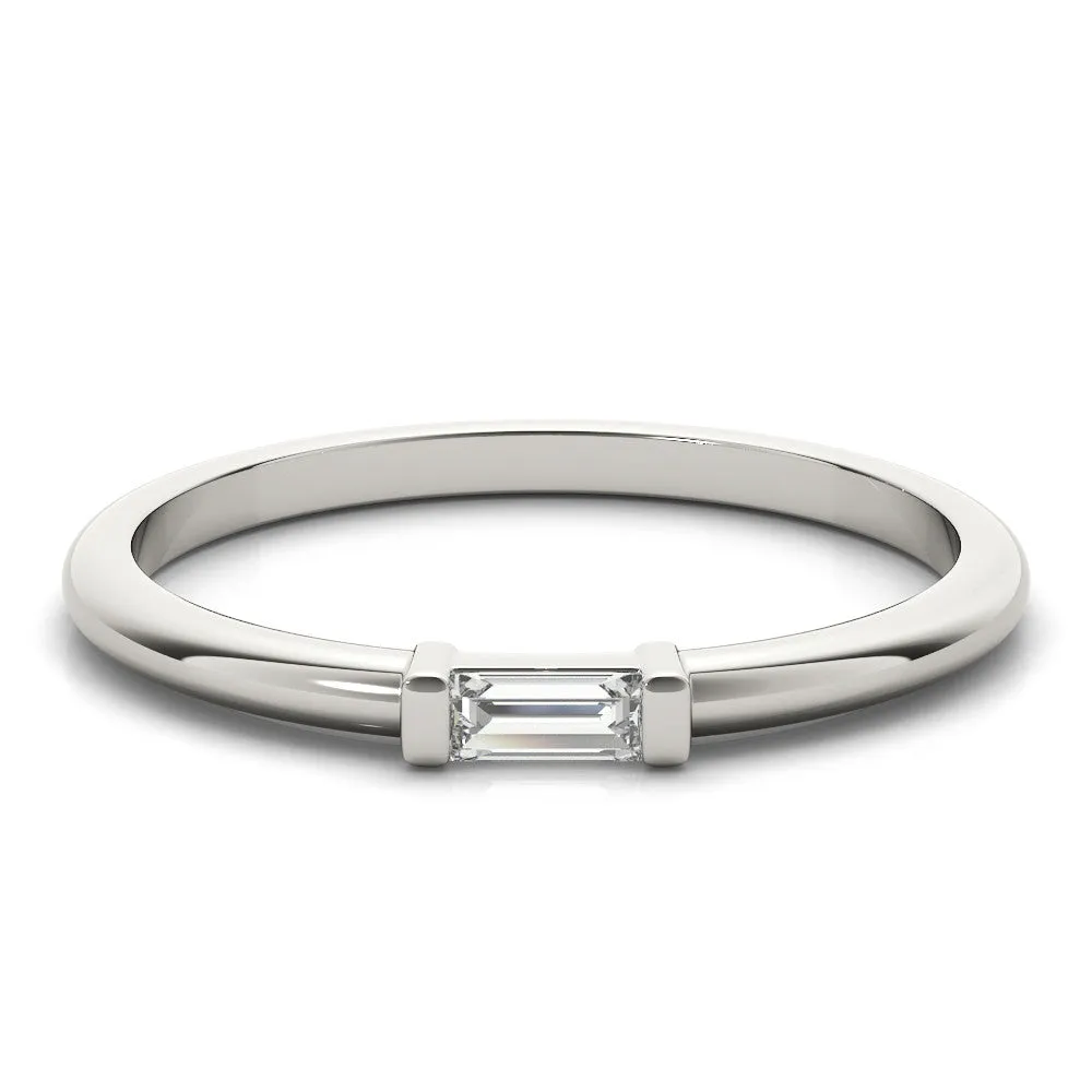 Baguette Solitaire Bar-Set Minimalist Band White gold